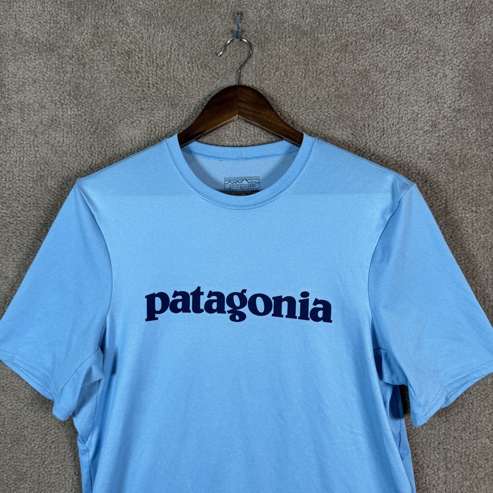 Patagonia Capilene Daily Baselayer Shirt‎ Mens Medium Blue Logo Short Sleeve - Picture 2 of 9
